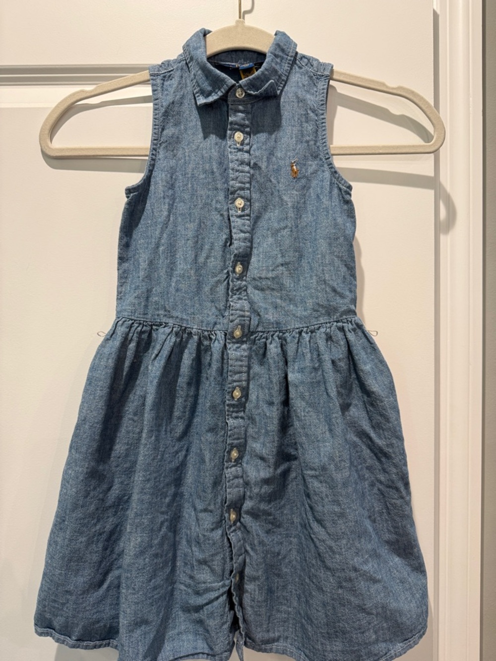 Ralph Lauren Sleeveless Chambray Button-Front Dress in Blue